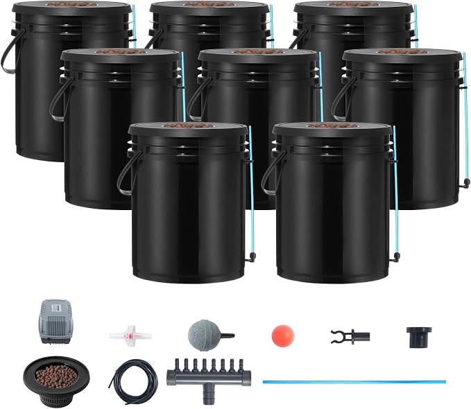 VEVOR DWC Hydroponic System, 5 Gallon 8 Buckets, Deep Water Culture Growing Bucket, Hydroponics Grow Kit with Pump, Air Stone and Water Level Device, for Indoor/Outdoor Leafy Vegetables