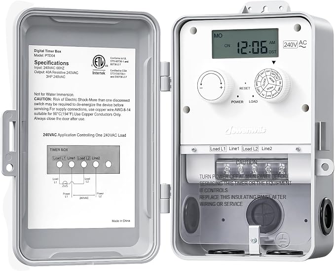 DEWENWILS Pool Pump Timer, Outdoor Digital Timer Box, 3HP 40A 240VAC, 7-Day 12 ON/Off Programmable Timer Switch for Pool Pump, Water Heater, Pool Filter, Landscape Lights, ETL Listed