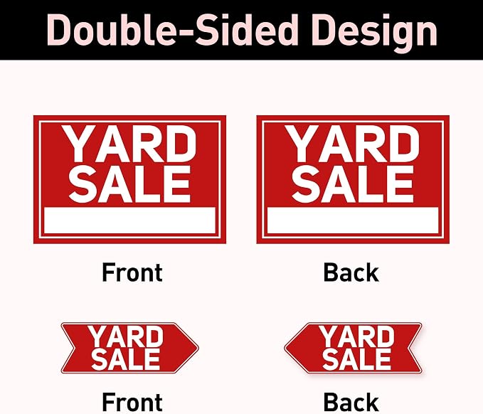 6 Pcs Yard Sale Signs with Stakes, 2-Pack Extra-Large Yard Sale Signs 24" x 16" and 4-Pack Arrow Sale Signs 17" x 6", Double-Sided Waterproof Yard Signs for Yard Sale Kit and Supplies