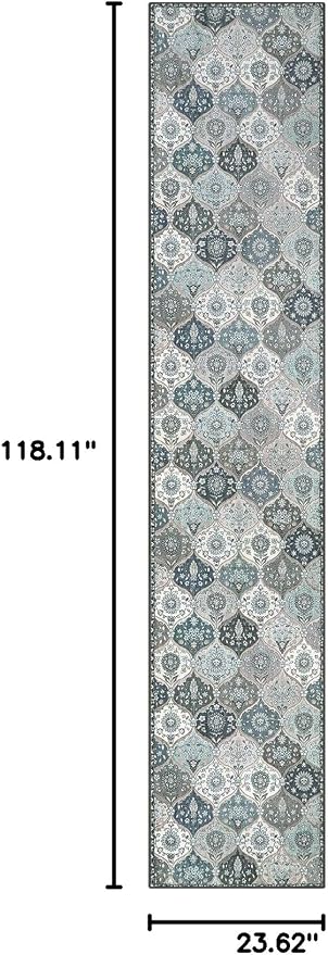Lahome Moroccan Hallway Runner Rug Non Slip, 2x10 Washable Kitchen Runner | 2x10 Vintage Ultra-Thin Throw Long Carpet for Kitchen Entryway Bedroom Hallways Laundry Room Elise, Blue
