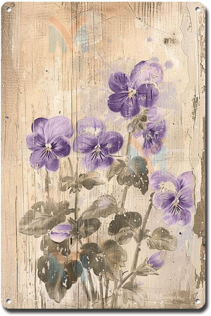 Metal Sign Tin Sign Vintage Wall Art Antique Garden Violets Tin Sign for Vintage Wall Art Rustic Elegance and Corrosion Resistant Alum Tin Signs Gardening for Restaurant 6×8 Inches