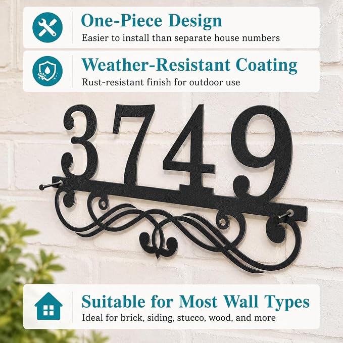 Personalized Metal Address Plaque, Custom House Numbers for Outside, Elegant Nameplate for Yard and Front Door Decor, Weatherproof Wall Sign, Housewarming Gift
