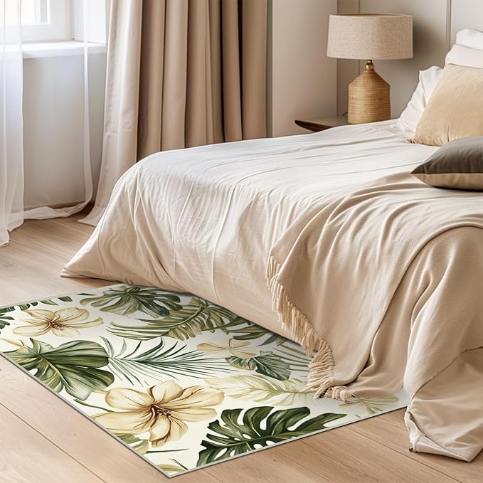 Botanical Monstera Area Rug for Living Room Boho Floral 2x3 Entryway Rug Modern Tropical Leaves Rugs Non Slip Low Pile Machine Washable Green Palm Floor Carpet for Indoor Bedroom Dining Room Kitchen