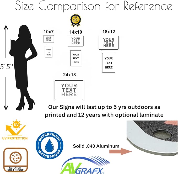 Custom Signs Outdoor Metal Vertical for Home Office Business, Personalized, Door, Porch, Delivery, Man Cave, Shop, Garage. For Outside or Inside Use. Our Metal Sign Are UV Printed Solid Aluminum Vertical Topbox, 10x14 in
