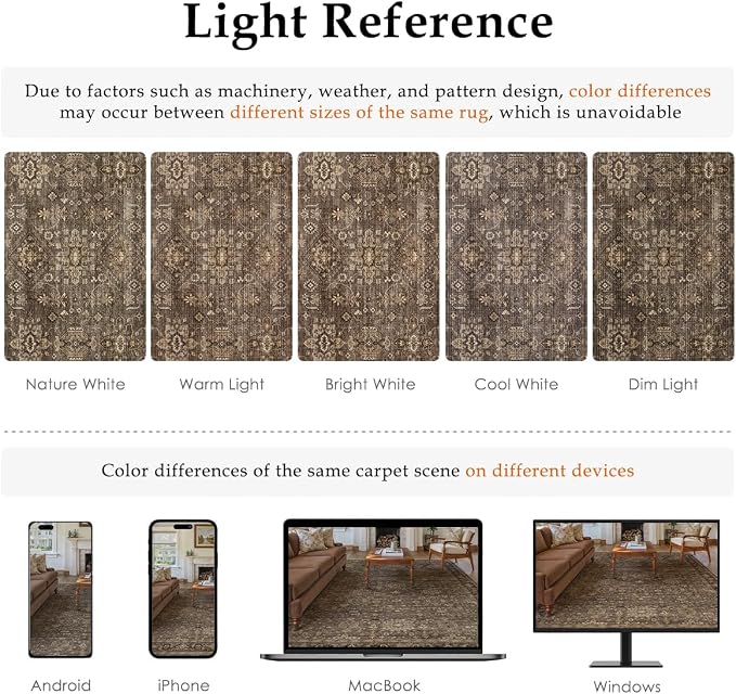 5x5 Dark Brown Vintage Round Rug | Washable, Non Slip, Soft Low Pile, Traditional Farmhouse, for Dining Room Living Room Bedroom Entryway Indoor