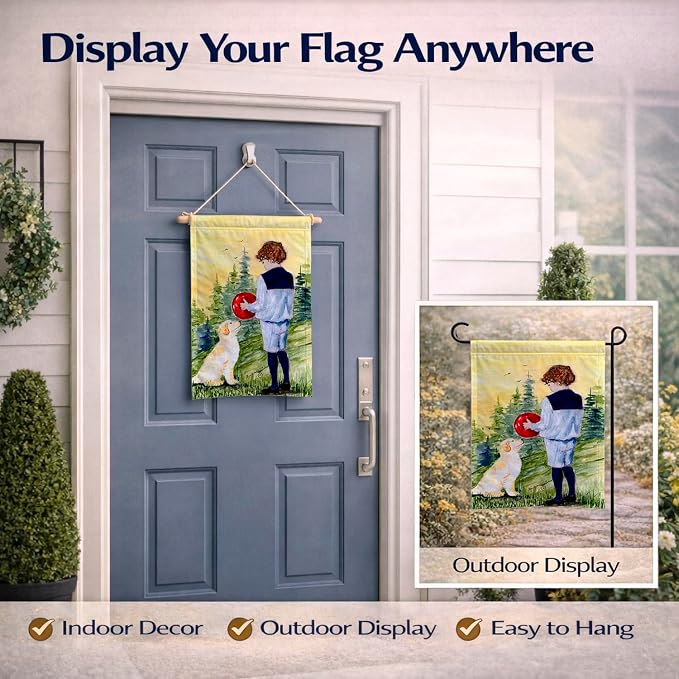 Caroline's Treasures SS8530GF Little Boy with his Golden Retriever Garden Flag Mailbox Flag Decorative Yard Flag Banner Outside Patio Artwork Yard Flower Beds, Garden Size, Multicolor