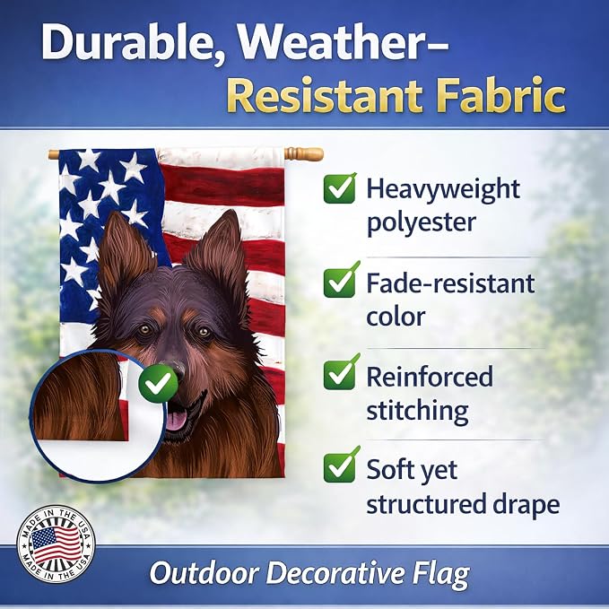 Caroline's Treasures CK6445CHF Bohemian Shepherd American Flag House Flag Large Porch Sleeve Pole Decorative Outside Yard Banner Artwork Wall Hanging, Polyester, House Size, Multicolor