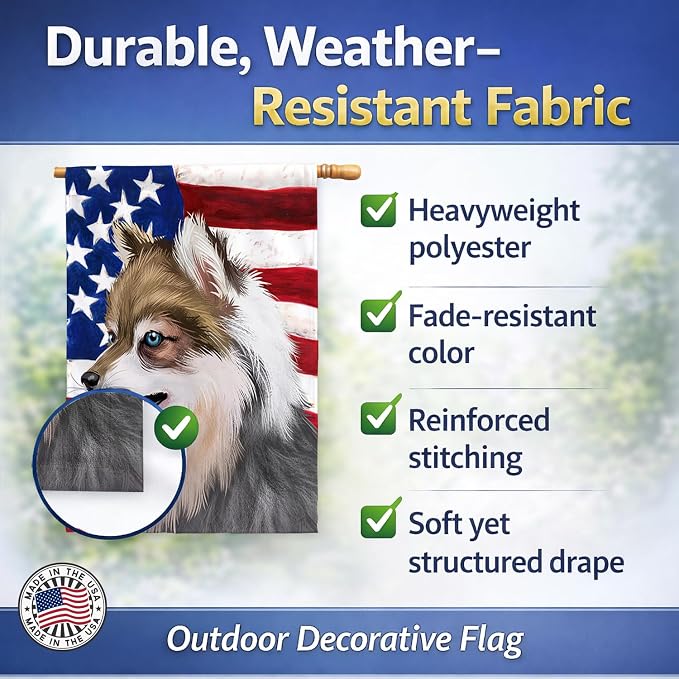 Caroline's Treasures CK6390CHF Alaskan Klee Kai American Flag House Flag Large Porch Sleeve Pole Decorative Outside Yard Banner Artwork Wall Hanging, Polyester, House Size, Multicolor