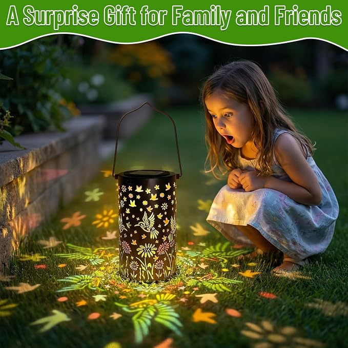 2 Pack Colorful Hanging Solar Lanterns Outdoor Waterproof [6 Hummingbirds], Metal Decorative Hummingbird Solar Lantern for Front Porch Yard Table Path Garden Decor, Ideal Gifts for Mom Wife Grandma