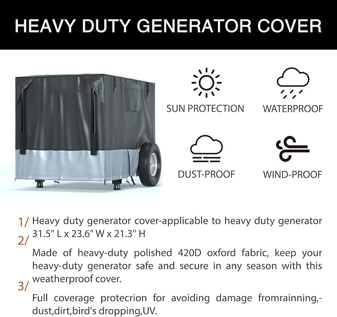 Generator Running Cover, Compatible with Generac XT8500EFI, GP3600, and Similar Size Generators - Can Be Used While Running
