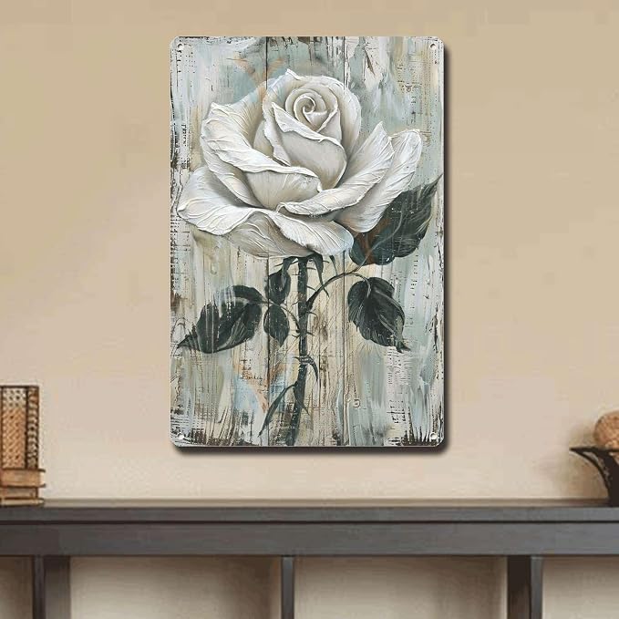 Metal Sign Tin Sign Vintage Wall Art Vintage Rose Bloom Tin Sign for Rustic Wall Art Shabby Chic Gardens and Corrosion Resistant Alumi Funny Garden Signs for Pub 8×12 Inches