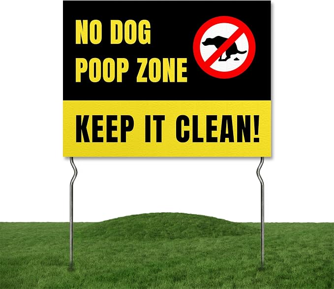 No Dog Poop Zone – Keep It Clean! Yard Sign by DC | 24"x18" Double Sided Pets Garden Sign with 13” Metal Stakes | Outdoor Signs Waterproof for Lawn, Patio, Sidewalk & House | Set of 3 | Made in USA