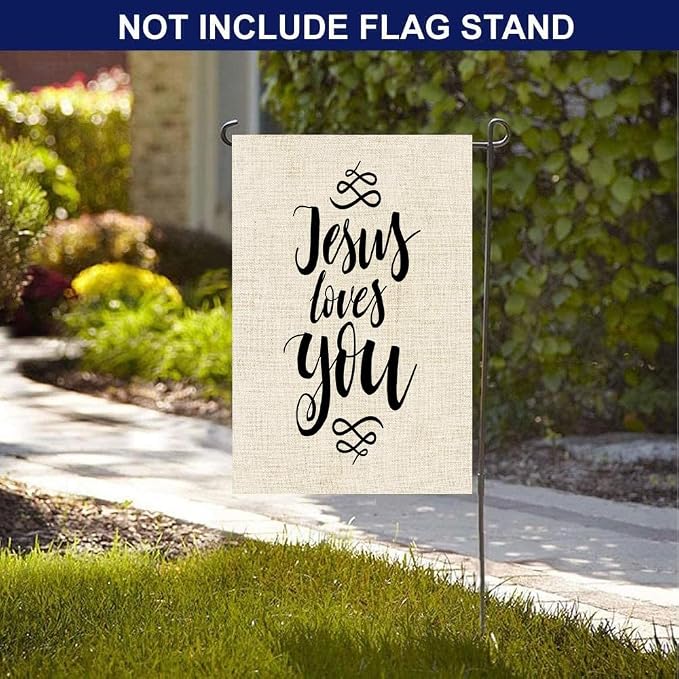 EMMTEEY Easter Garden Flag Double Sided Burlap Decor 12.5x18 Inch Yard Outdoor Decor Garden Flag Jesus Loves You Inspirational Quote Design Element Housewarming Poster Modern Brush Lettering print