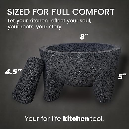 The Original Molcajete Mexicano Volcanic Rock Handmade of Authentic Lava Rock in Mexico - Molcajete de Piedra volcanica - Molcajete Mortar Pestle Bowl - Volcanic Rock Guacamole Maker