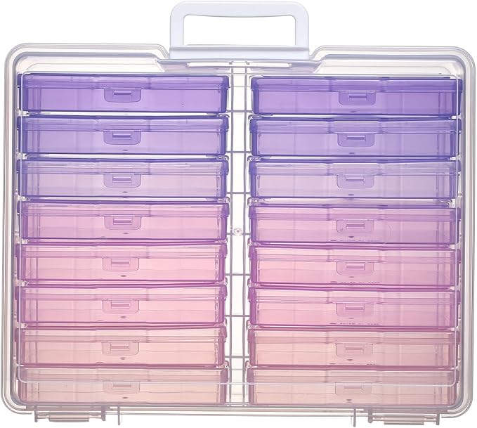 4"x6" Photo Storage Box with Handle Photo Case Craft Keeper Picture Storage Containers 16 Inner Photo Organizer Large Gradient Pink-Purple Series