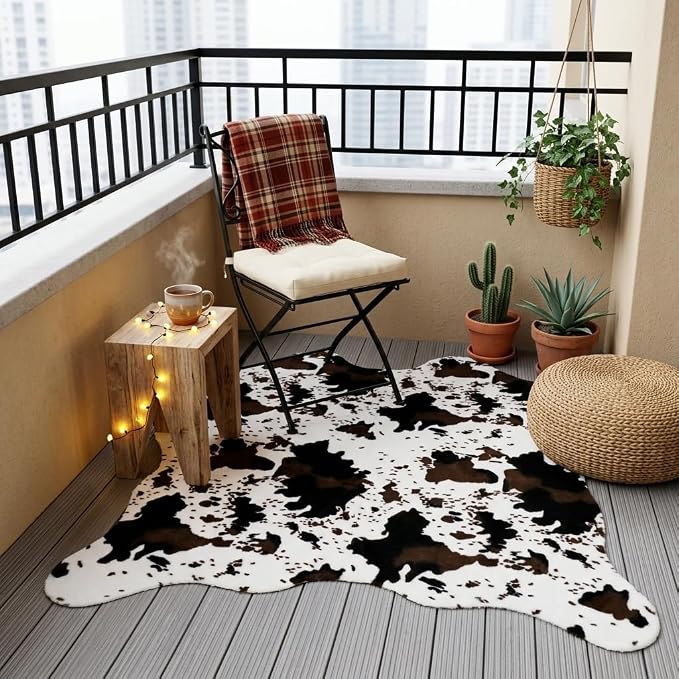 MustMat Cow Print Faux Cowhide Rug, Urban Western Decor Rug 4'7''×5'3'' | Works for Bedroom, Dining & Office | Matches Rustic Farmhouse | Perfect for Holiday & Birthday Parties