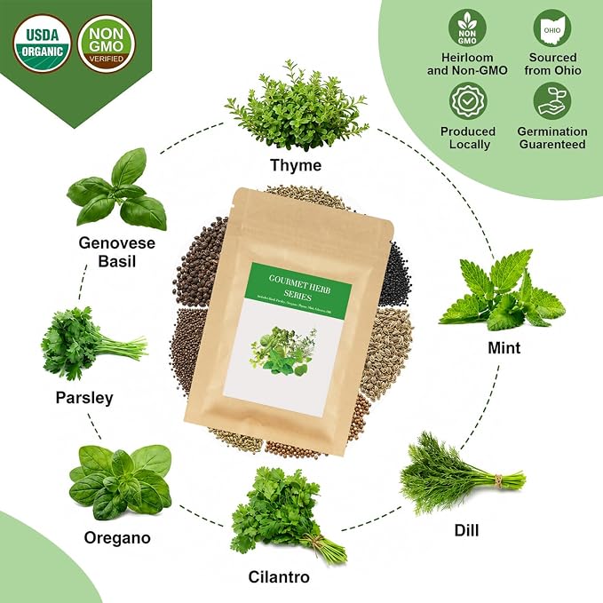 Gourmet Herb Seed Pod Kit for AeroGarden, idoo, Ahopegarden, MUFGA with Basil, Parsley, Thyme, Mint, Cilantro, Dill, Oregano - Hydroponics Supplies for Most Brand (12-pod)