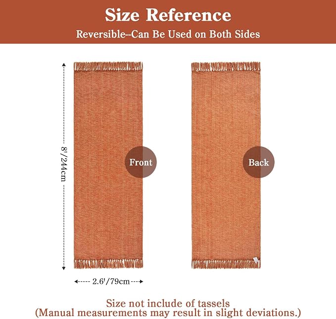 2.6' x 8' Fall Kitchen Runner Rug, Boho Farmhouse Rugs for Hallway | Modern Washable Bathroom Mat Terracotta Woven Entry Hall Rugs, Braided Bedside Carpet for Front Door Porch Patio Fall Decor