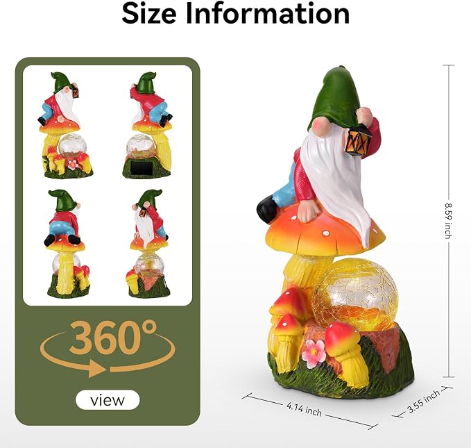 Garden Gnomes Outdoor Statues with Light, Gnomes Decorations for Yard, Solar Garden Gnome with Mushroom Decor, Lawn Ornaments for Patio, Balcony Housewarming- Unique Women Gifts