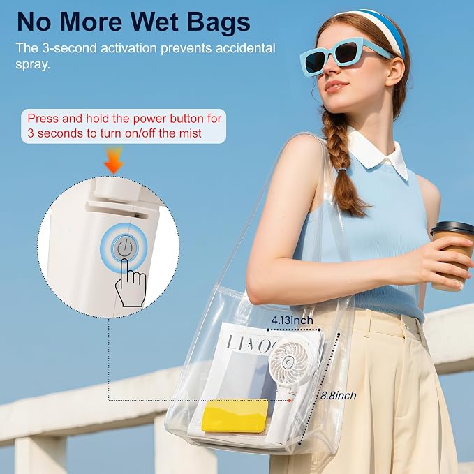 HandFan Upgraded Portable Handheld Misting Fan, Personal Mister Fan Rechargeable, Spray Water Mist Fans, Foldable Mini Cooling Hand Fans for Summer, Beach, Travel, Outdoors, Makeup, Disney(Beige)