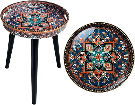 Round Indoor Side Tables with Detachable Wooden 3 Legs, Versatile Tray Table, Perfect for Round Coffee Table Tea, and Relaxation Time 17.7 Inch (Ochre Color)