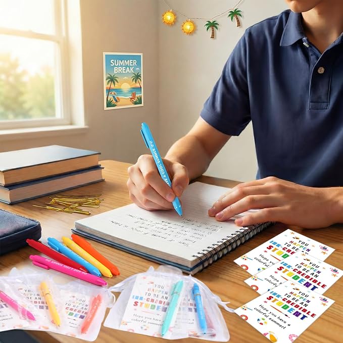 Marspark 30 Set End of Year Student Gifts Summer Graduation Gifts Bulk Colorful Ballpoint Pens and Inspirational Cards Set with Bag Twist Ties for School Graduation Party Favors Classroom Prizes