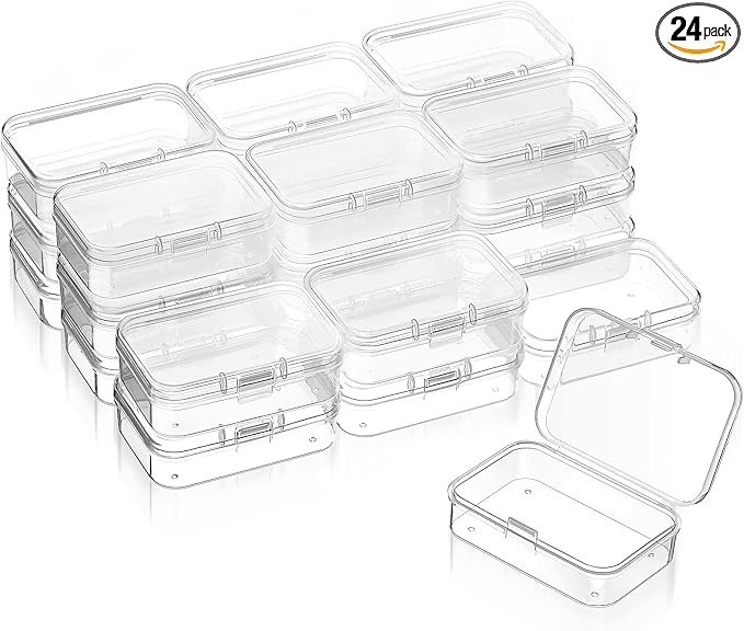 SATINIOR 24 Packs Small Clear Plastic Beads Storage Containers Box with Hinged Lid for Storage of Small Items, Crafts, Jewelry, Hardware(2.5 x 1.7 x 0.8 in)