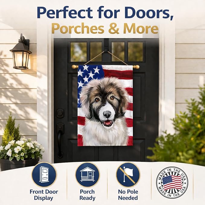 Caroline's Treasures CK6478CHF Carpathian Shepherd Dog American Flag House Flag Large Porch Sleeve Pole Decorative Outside Yard Banner Artwork Wall Hanging, Polyester, House Size, Multicolor