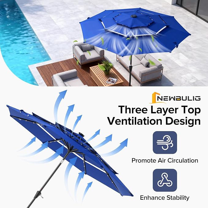 NEWBULIG 10FT Patio Umbrella, Offset Cantilever Outdoor Patio Table Umbrella, UV Protection, Fade Resistant Fabric, Easy Tilt Adjustment for Pool, Deck, Garden, Backyard, Red