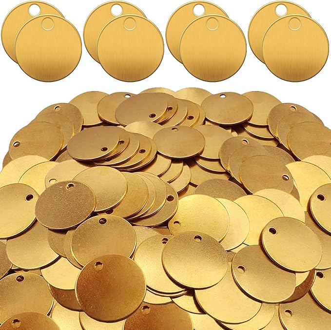 Hicarer 500 Pcs Solid Tags for Stamping Round Key Tags Blanks with Hole for Pets Plants Doors Pipe Valves Equipment Tool and Keys Labeling (Brass,1.25 Inch)