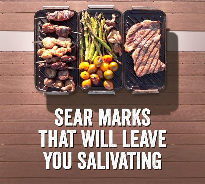 Yukon Glory Cast Iron Tray Set | 3 Grooved Cast Iron Pans & Clip-On Handle | Pre-Seasoned | Commercial-Grade | Grill to Table | Gas, Charcoal & Campfire