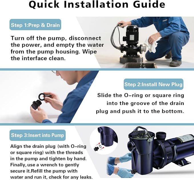 Lenporl 2-Pack Pool Pump Drain Plugs with 2 O-Rings & 2 Square Washers SPX1700FG, Compatible with Hayward Super Pump PowerFlo and MaxFlo Series Pool Pump Parts, Aftermarket Parts for Home Improvement