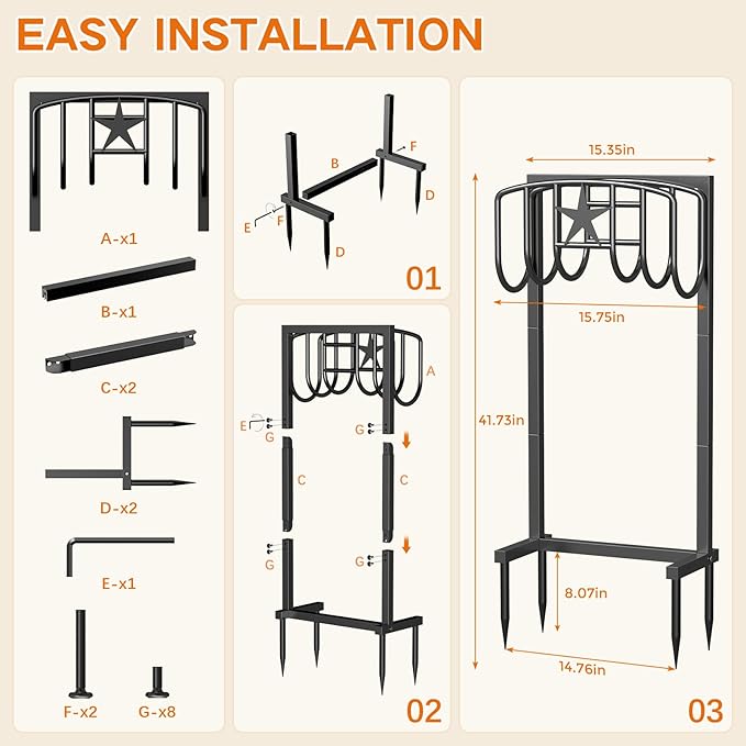 Garden Hose Holder, Heavy Duty Freestanding Metal Stand, 165FT Garden Hose Storage with 4-Spike Stable Base, Rustproof Water Hose Holder for Outdoor Yard Lawn Garden Black