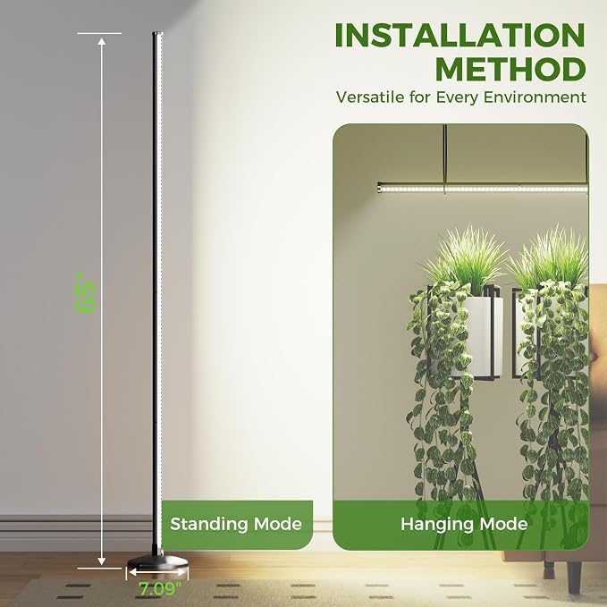2PCS Grow Lights for Indoor Plants with Timer, 384 LEDs 42W Vertical Full Spectrum Grow Light 65 Inch Standing Grow Lights 3 Light Modes 5-Level Dimmable Wide Coverage