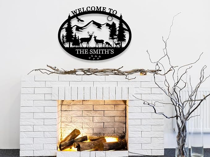 Personalized Deer Metal Cabin Sign, Custom Family Name Sign, Last Name for Home, Deer Monogram, Cabin Decor, Outdoor Hunting Deer, Hunter Gifts