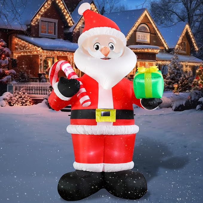 MUMTOP Santa Inflatable Outdoor-Christmas Inflatable Outdoor Decoration - 9.84 FT Giant Inflatables Santa Holding Candy Cane and Gift Box Blow Up for Garden Yard Outside Decor