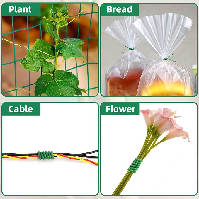 Decoroca Soft Plant Ties for Support - 65.6' Reusable Waterproof Plant Wire, Garden Twist, Office Organization and Decoration Binding（3pcs/Green）