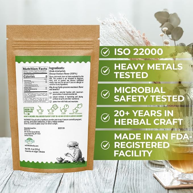 4 oz. Chrysanthemum Flower Herbal Tea (Chrysanthemum Morifolium) - 113g Dried Chrysanthemum Petals Herb Té De Crisantemo
