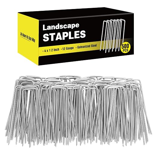 HongWay 500 Pack 4 Inch Landscape Staples, Garden Staples 12 Gauge Galvanized Ground Stakes Lawn Yard Staples SOD U-Shaped Pins for Gardening Irrigation Tubing Landscaping Fabric