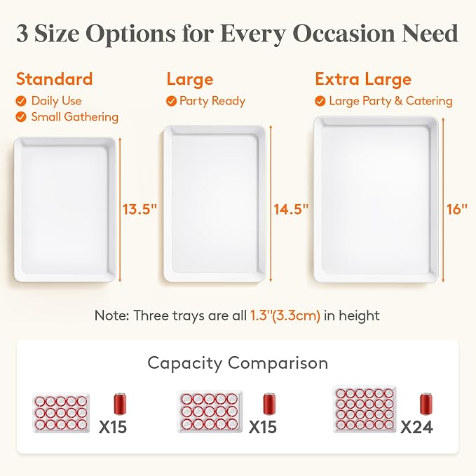 Lifewit 4 Pcs Extra Large Serving Tray for Party, 16" x 12" Reusable Plastic Food Serving Platter for Dessert, Fruit, Cookie, Appetizers & Charcuterie, BPA-Free White Catering Trays for Buffet Display
