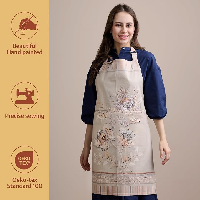 Maison d' Hermine Aprons for women with Pocket 100% Cotton (27.50"x31.50") | Adjustable Neck Strap & long ties Apron Men Chef Wedding Cooking Gardening Server Maid