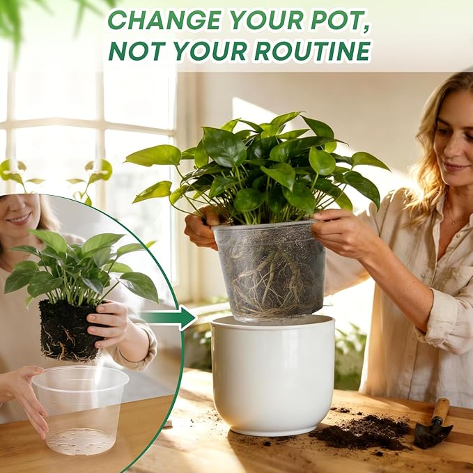 15 Pack 8/10/12 Inch Large Clear Nursery Pots with Drainage Hole, Plastic Plant Pots for Seedling Flower Vegetable, Indoor Outdoor Gardening, Used as Liner Inside Decorative Pot (8 10 12 inch)