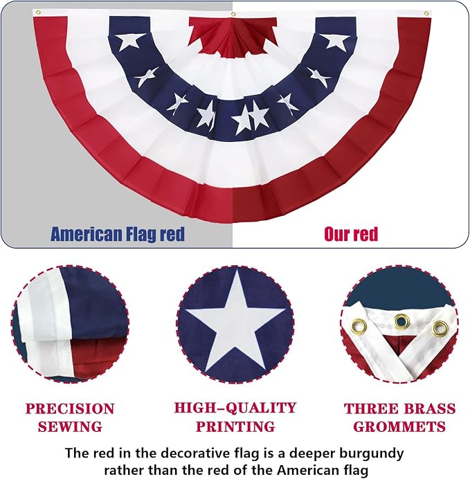 3x6 Ft American Pleated Fan Flag (Set of 4) – Patriotic Half Fan Bunting, 4th of July Memorial Day Decorations for 250th Anniversary (Large Size)