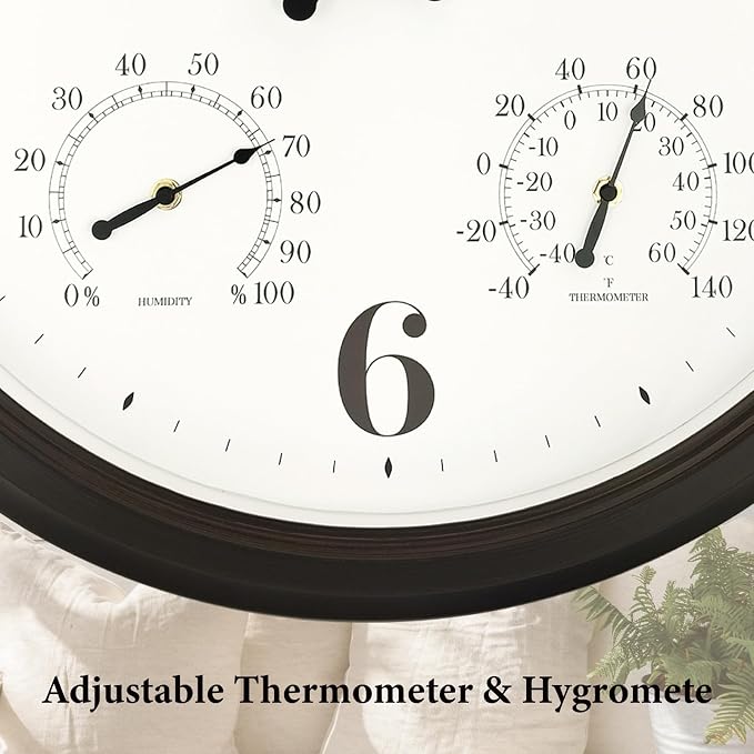 24 Inch Outdoor Clocks Waterproof, Oversized Large Outdoor Clock with Temperature and Humidity Combo,Weatherproof, Accurate & Easy to Read for Porch, Pool,Garden