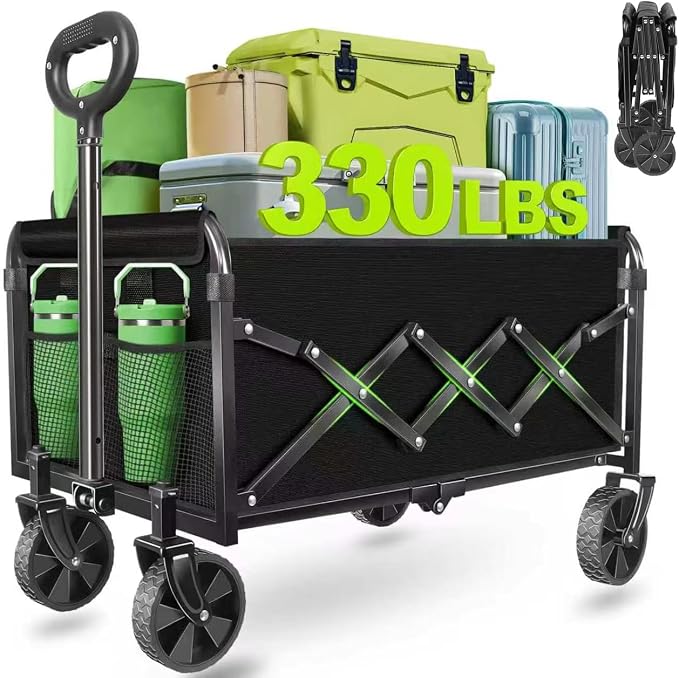 Wagons Carts Foldable - Collapsible Wagon Cart with Wheels – Folding Foldable Wagon Small Portable Lightweight for Sports, Camping, Storage, Travel, Shopping