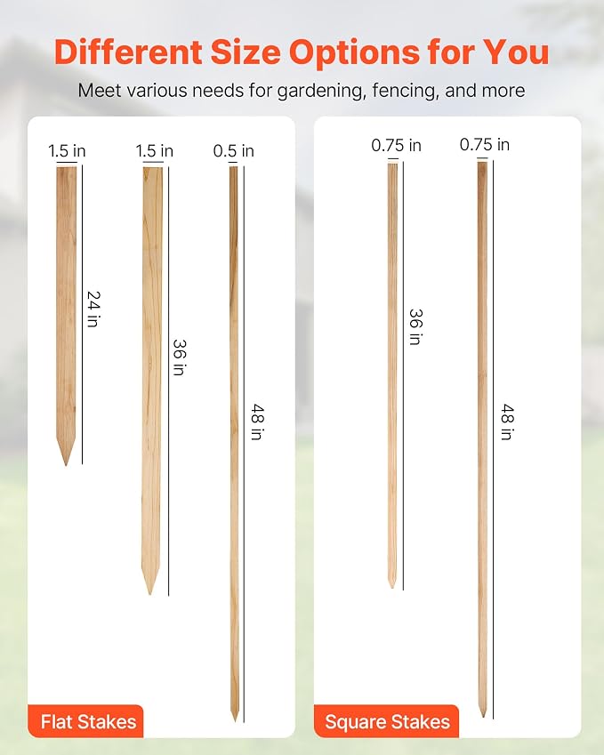 VEVOR Wooden Garden Stakes, 25 Pcs 48x0.5x0.69 in Survey Grading Stakes, Garden Ground Stake with Sharp Point, Fir Wood Plant Support Stake, Sign Posts for Silt Fence Backyard Boundaries Baselines