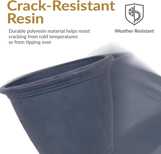 Sunnydaze 24-Inch Anjelica Large Plastic Pot for Plants - Outdoor Double-Walled Large Plastic Planter with Drillable Drainage Holes - Slate - 3pk