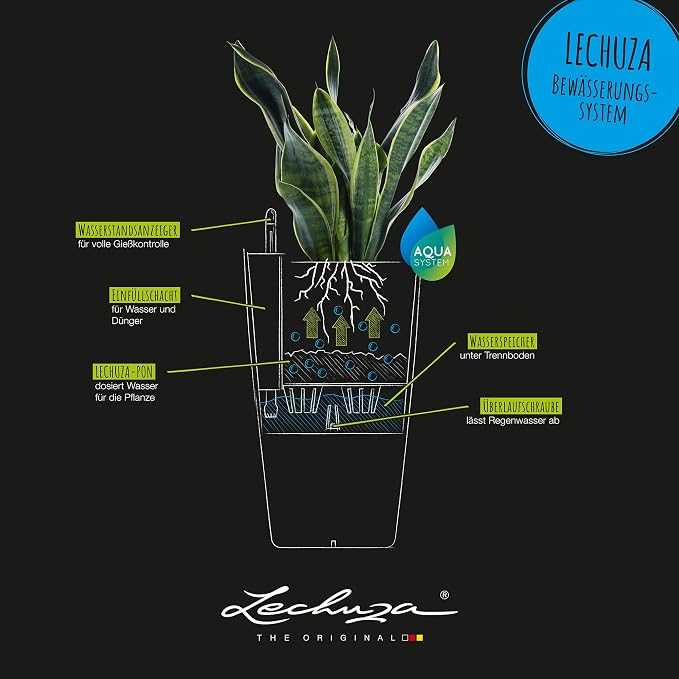Lechuza CUBICO Color 40 Slate, Self-Watering Tall Planter, H29.5 L15.7 W15.7 in