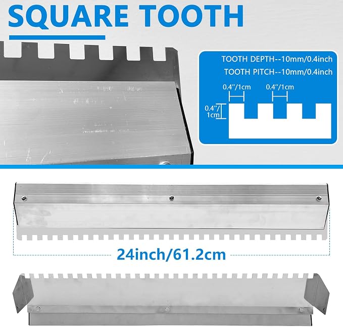 2 Pack 24 Inch Large Tile Trowel, Tile Tools, 2/5" x 2/5" Square Notch Stainless Steel Masonry Trowel for Large Tiles Flooring & Tiling Masonry Hand Trowel