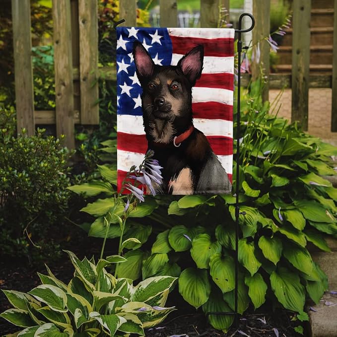 Caroline's Treasures CK6411GF Australian Kelpie American Flag Garden Flag Mailbox Flag Decorative Yard Flag Banner Outside Patio Artwork Yard Flower Beds, Garden Size, Multicolor